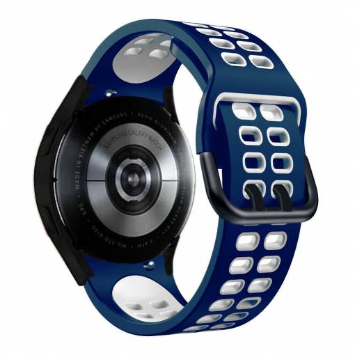 Foto - eses Silikonový dvojřadý dírkovaný řemínek pro Samsung Galaxy Watch 4, 5, 6, 7 - Tmavě modro bílý, 20 mm