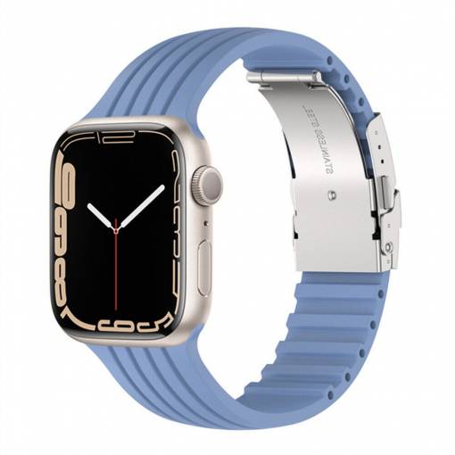 Foto - eses Silikonový řemínek pro Apple Watch s kovovou sponou - Modrý 38mm, 40mm, 41mm