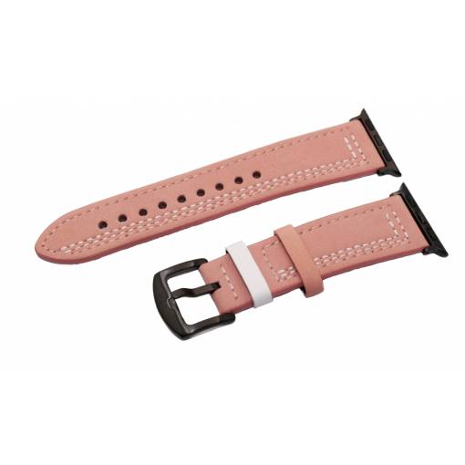 Foto - eses Kožený řemínek pro Apple Watch - Růžový s bílým vzorem 42mm, 44mm, 45mm, 49mm