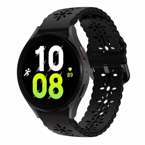 Foto - eses Silikonový řemínek dírkovaný se vzorem pro Samsung Galaxy Watch 4, 5, 6, 7 - Černý, 20 mm