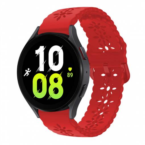 Foto - eses Silikonový řemínek dírkovaný se vzorem pro Samsung Galaxy Watch 4, 5, 6, 7 - Červený, 20 mm