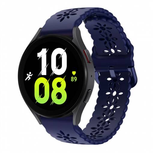 Foto - eses Silikonový řemínek dírkovaný se vzorem pro Samsung Galaxy Watch 4, 5, 6, 7 - Tmavě modrý, 20 mm