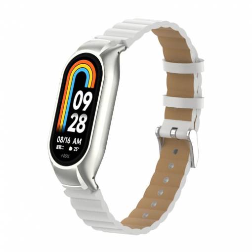Foto - eses Kožený vlnitý řemínek pro Xiaomi Mi Band 8 a 9 - Bílý
