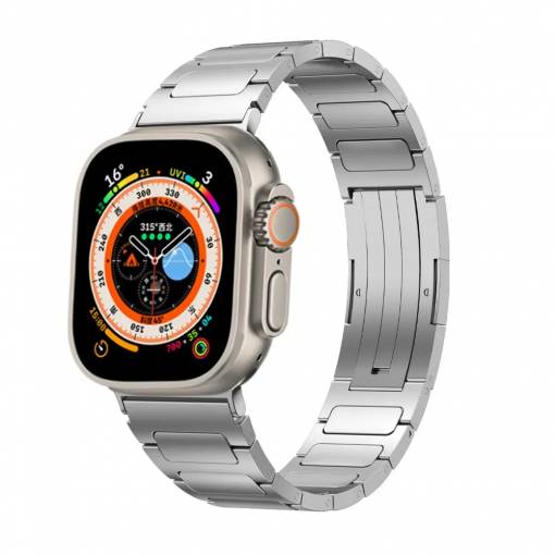 Foto - eses Titanový segmentový řemínek pro Apple Watch - Stříbrný lesklý 38mm, 40mm, 41mm
