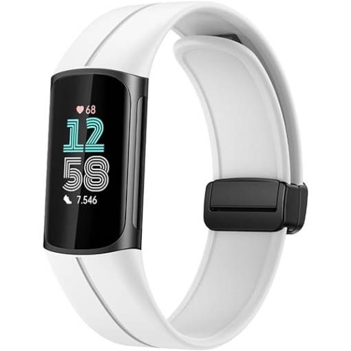 Foto - eses Silikonový řemínek s magnetickou přezkou pro Fitbit Charge 5 a 6 - Bílý