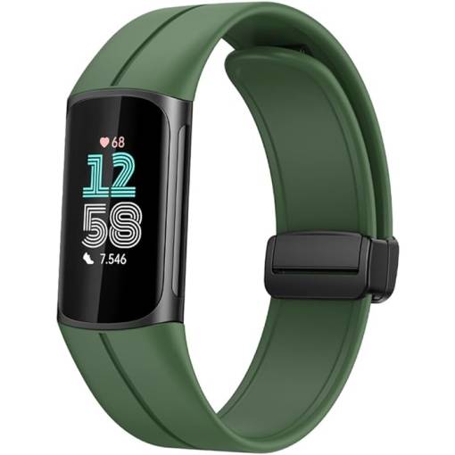 Foto - eses Silikonový řemínek s magnetickou přezkou pro Fitbit Charge 5 a 6 - Zelený