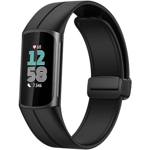 Foto - eses Silikonový řemínek s magnetickou přezkou pro Fitbit Charge 5 a 6 - Černý