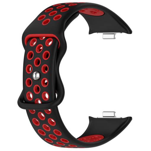 Foto - eses Silikonový dírkovaný řemínek pro Xiaomi Redmi Watch 4, Smart Band 8 Pro a 9 Pro - Černo červený