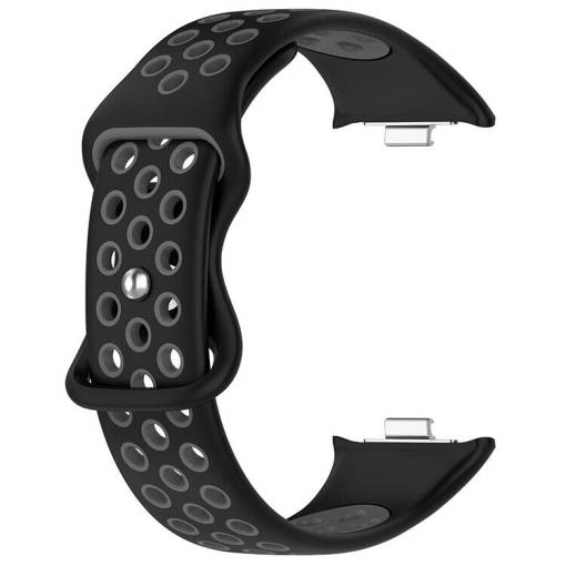 Foto - eses Silikonový dírkovaný řemínek pro Xiaomi Redmi Watch 4, Smart Band 8 Pro a 9 Pro - Černo šedý
