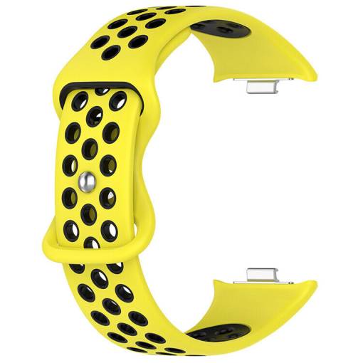 Foto - eses Silikonový dírkovaný řemínek pro Xiaomi Redmi Watch 4, Smart Band 8 Pro a 9 Pro - Žluto černý