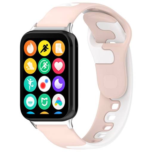 Foto - eses Silikonový řemínek pro Xiaomi Redmi Watch 4 a Xiaomi Smart Band 8 Pro - Růžovo bílý