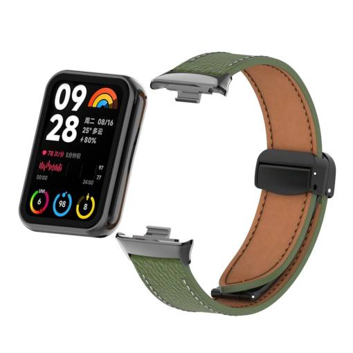 Foto - eses Kožený řemínek s magnetickou sponou pro Xiaomi Redmi Watch 4, Smart Band 8 Pro a 9 Pro - Zelený
