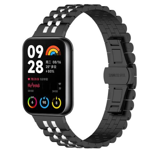 Foto - eses Kovový řemínek pro Xiaomi Redmi Watch 4, Smart Band 8 Pro a 9 Pro - Černo stříbrný