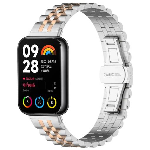 Foto - eses Kovový řemínek pro Xiaomi Redmi Watch 4, Smart Band 8 Pro a 9 Pro - Stříbrno růžovo zlatý