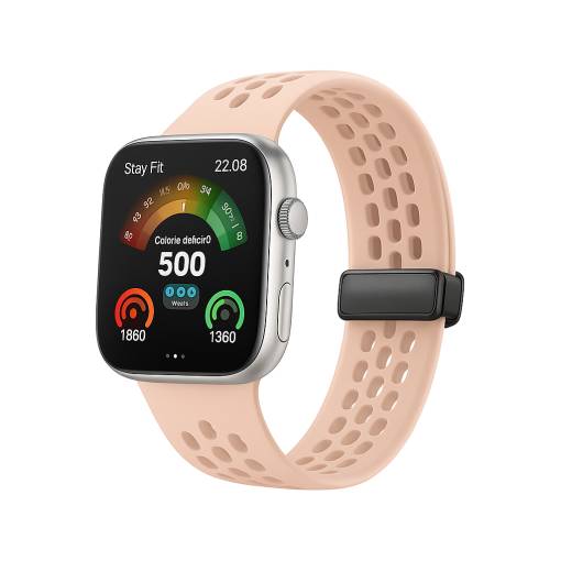 Foto - eses Silikonový dírkovaný řemínek s magnetickou přezkou pro Huawei Watch Fit 3, 4 a 4 Pro - Růžový