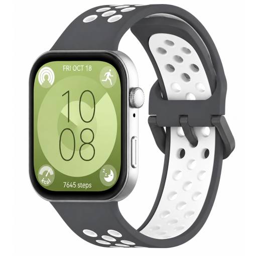Foto - eses Silikonový dírkovaný řemínek pro Huawei Watch Fit 3, 4, 4 Pro, 5 a 5 Pro - Šedo bílý