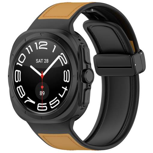 Foto - eses Kombinovaný řemínek s magnetickou přezkou pro Samsung Galaxy Watch Ultra 47mm - Žluto hnědý