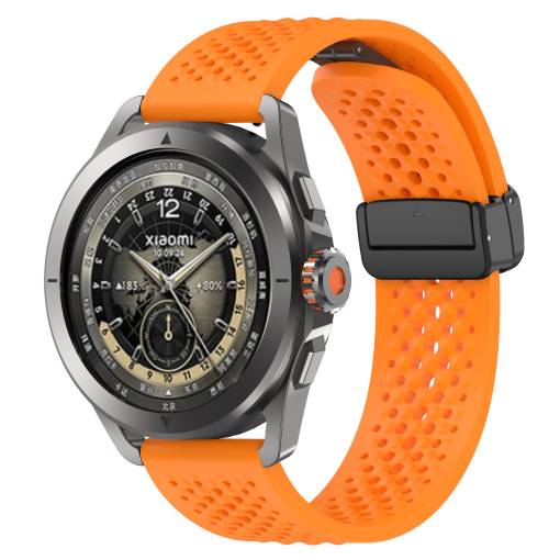 Foto - eses Silikonový dírkovaný řemínek s magnetickou sponou - Oranžový, 22 mm