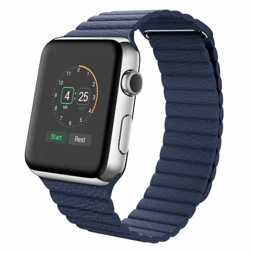 Foto - eses Kožený magnetický řemínek pro Apple Watch - Modrý 42mm, 44mm, 45mm, 49mm