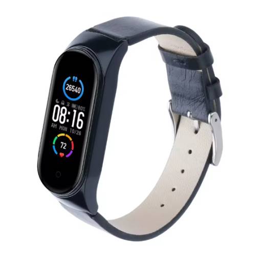 Foto - eses Kožený řemínek pro Xiaomi Mi Band 3, 4, 5 a 6 - Modrý