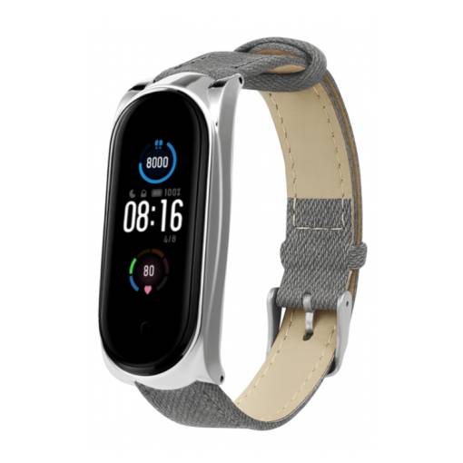 Foto - eses Kožený řemínek pro Xiaomi Mi Band 3, 4, 5 a 6 - Šedý