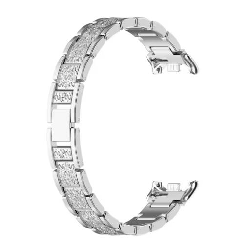 Foto - eses Kovový řemínek s kamínky pro Xiaomi Smart Band 8, 9 a 10 - Stříbrný