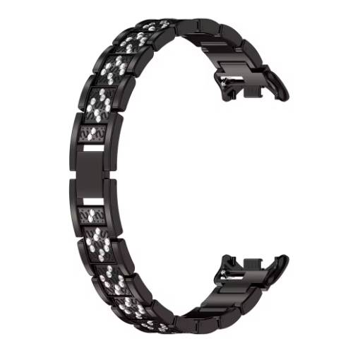 Foto - eses Kovový řemínek s kamínky pro Xiaomi Smart Band 8, 9 a 10 - Černý