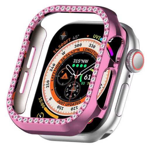 Foto - Ochranný rámeček s kamínky pro Apple Watch 10, 46 mm - Růžový
