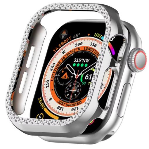 Foto - Ochranný rámeček s kamínky pro Apple Watch 10, 46 mm - Stříbrný