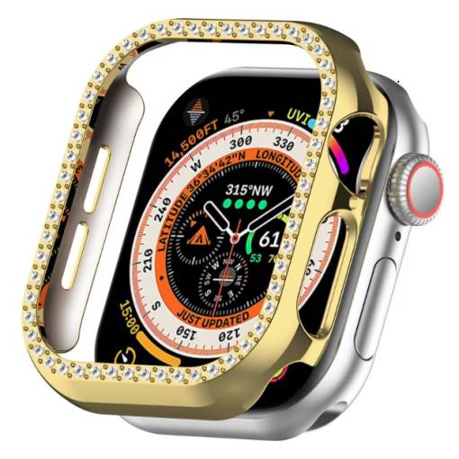 Foto - Ochranný rámeček s kamínky pro Apple Watch 10, 46 mm - Zlatý
