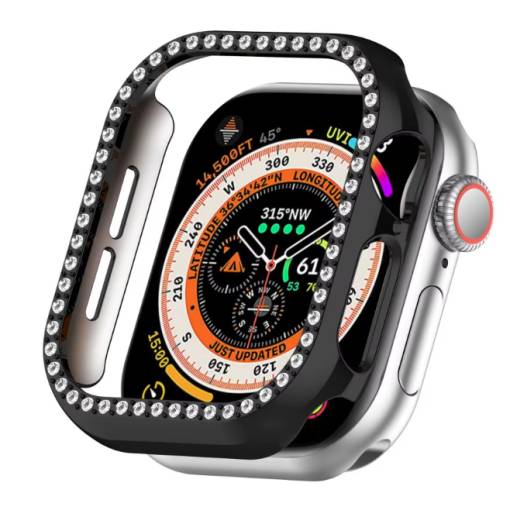 Foto - Ochranný rámeček s kamínky pro Apple Watch 10, 46 mm - Černý
