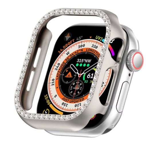 Foto - Ochranný rámeček s kamínky pro Apple Watch 10, 46 mm - Stříbrný, matný
