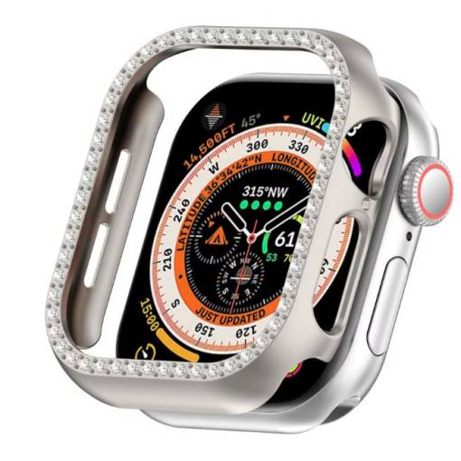Foto - Ochranný rámeček s kamínky pro Apple Watch 10, 42 mm - Stříbrný, matný