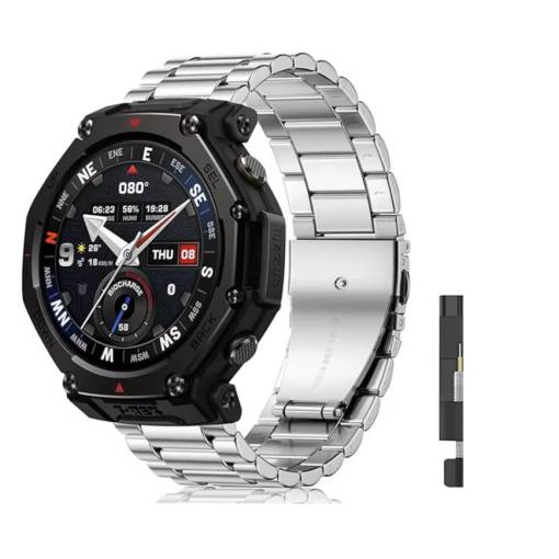 Foto - eses Kovový řemínek pro Xiaomi Amazfit T-Rex 3 Pro 48mm - Stříbrný