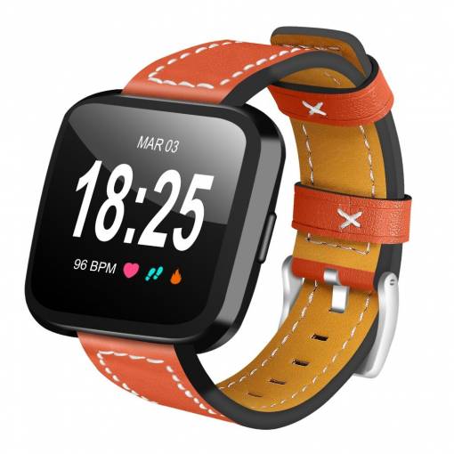 Foto - eses Kožený řemínek pro Fitbit Versa - Oranžový