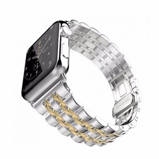 Foto - eses kovový řemínek pro Apple Watch stříbrný/zlatý 42mm/44mm/45mm