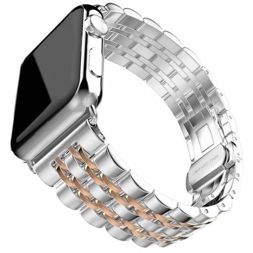 Foto - eses Kovový řemínek pro Apple Watch - Stříbrný a růžovo zlatý, 42mm/44mm/45mm/49mm
