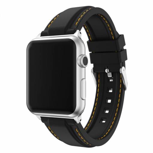 Foto - eses Silikonový řemínek 42mm černý se žlutým prošíváním pro Apple Watch