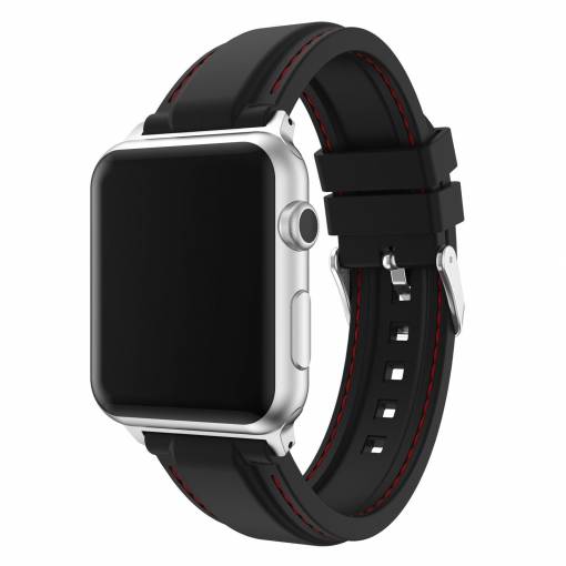 Foto - eses Silikonový řemínek 42mm černý s červeným prošíváním pro Apple Watch
