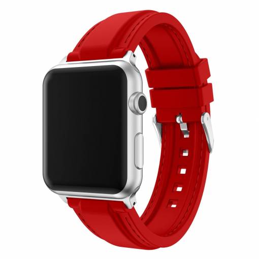 Foto - eses Silikonový řemínek 42mm červený s prošíváním pro Apple Watch