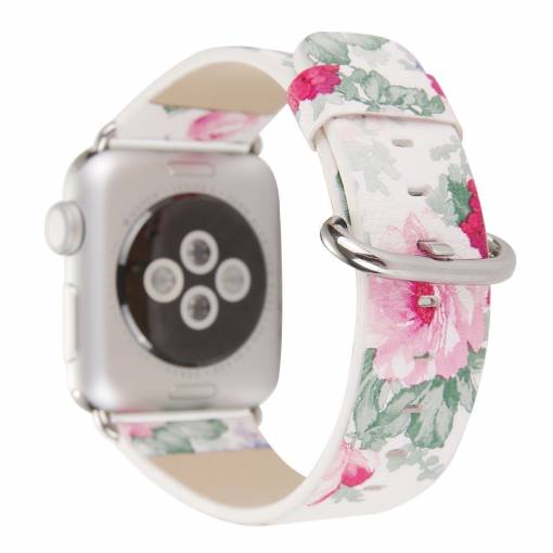 Foto - eses Kožený květinový řemínek 38mm bílý pro Apple Watch