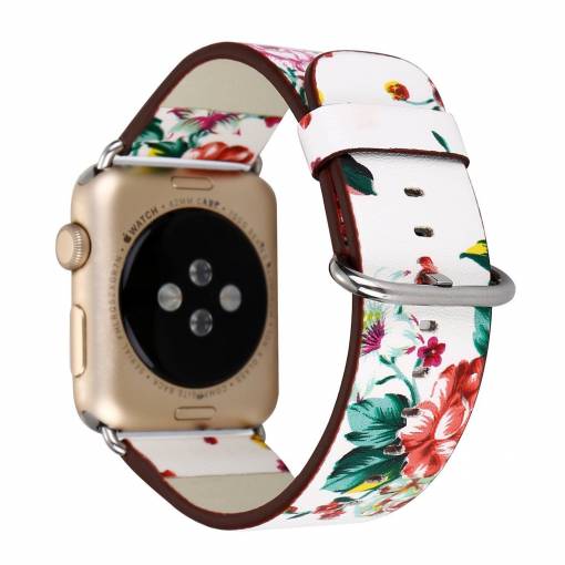 Foto - eses Kožený květinový řemínek pro Apple Watch - Bílý a červený 38mm, 40mm, 41mm
