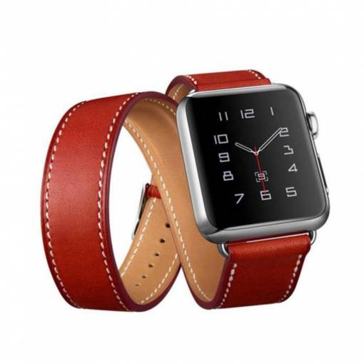 Foto - eses Dvojitý kožený řemínek 42mm/44mm červený pro Apple Watch
