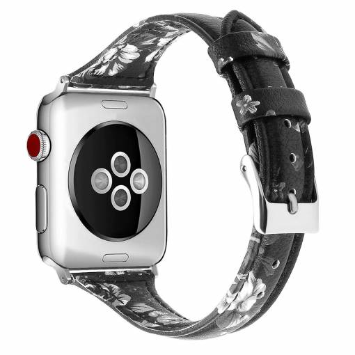 Foto - eses Kožený úzký řemínek pro Apple Watch - Květinový, černo šedý, 38mm/40mm/41mm