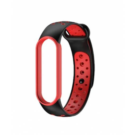 Foto - eses Náramek dírkovaný pro Xiaomi Mi Band 5, Mi Band 6 a Amazfit Band 5 - Černo červený