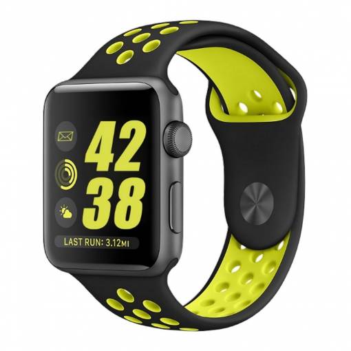 Foto - eses Silikonový řemínek pro Apple Watch - Černo žlutý, S, M, L - 42mm, 44mm, 45mm, 49mm