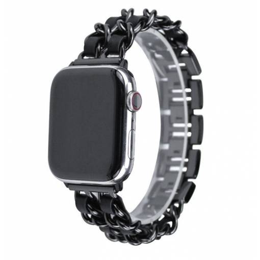 Foto - eses kovový řetízkový řemínek propletený pro Apple Watch černý 42mm/44mm/45mm