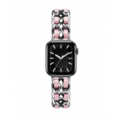 Foto - eses Kovový řetízkový řemínek propletený pro Apple Watch - Stříbrno růžový, 38mm/40mm/41mm