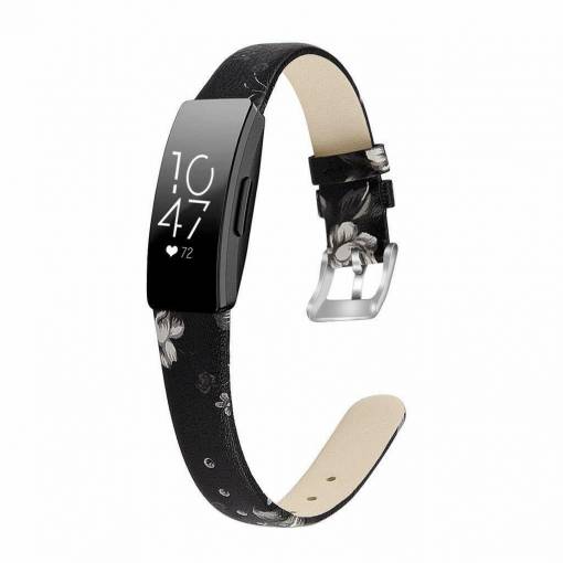 Foto - eses Kožený řemínek pro Fitbit Inspire 1/2/HR, Ace 2/3 - Květinový černý