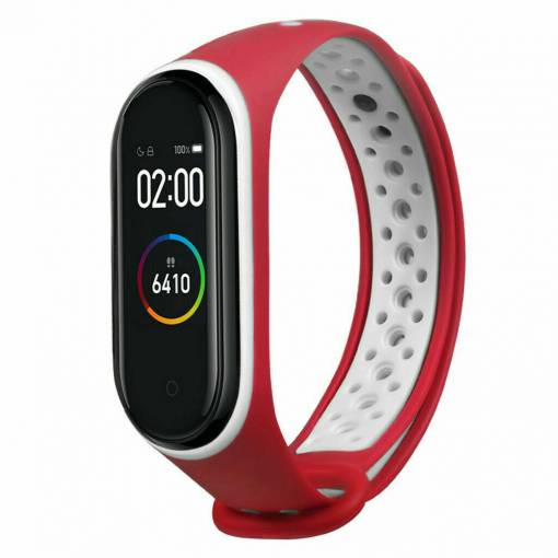 Foto - eses Náramek dírkovaný pro Xiaomi Mi Band 3 a Xiaomi Mi Band 4 - Červeno bílý